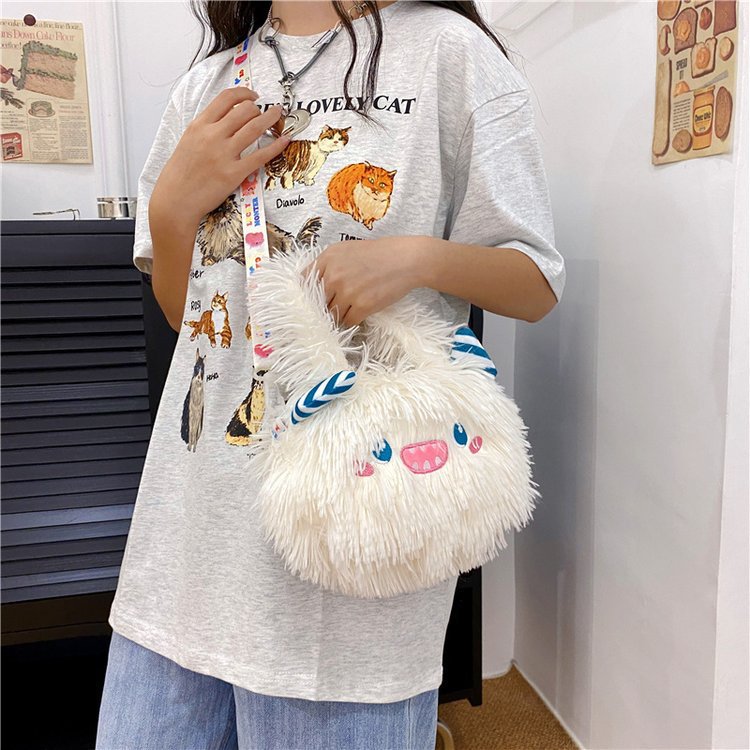 Girls 'Heart Inns Cartoon Little Monster Cute One Eyed Strange Plush One Shoulder sned Straddle Bag Mobiltelefon Bag Girls' Trendy Bag