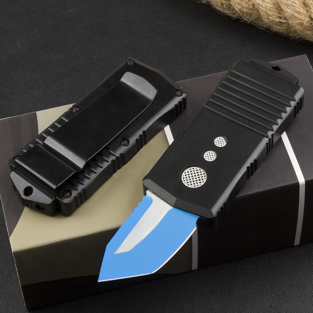 High Quality H1102 High End Automac Tactical Knife 204P Double/Single Edge Blue Coated Blade CNC Aviation Aluminum Handle EDC Pocket Knives with Nylon Sheath