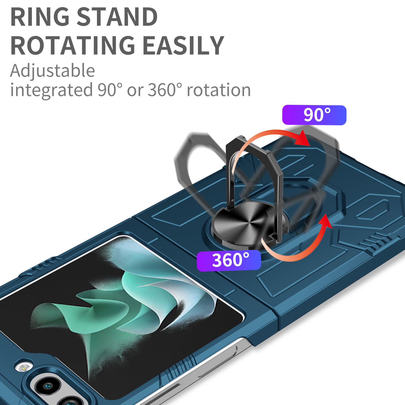 Ringstödfodral för Samsung Galaxy Z Flip 5 4 3 Fold 5G Telefonsocksäkert fallstativ Rotera