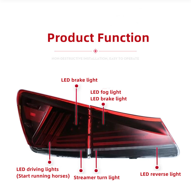 Bilens bakre lampor för Lexus IS250 TAILLIGHT 2006-2012 IS300 BAKERA LAMP LED DRL Running Signal Brake Reversing Parking Light FaceLift