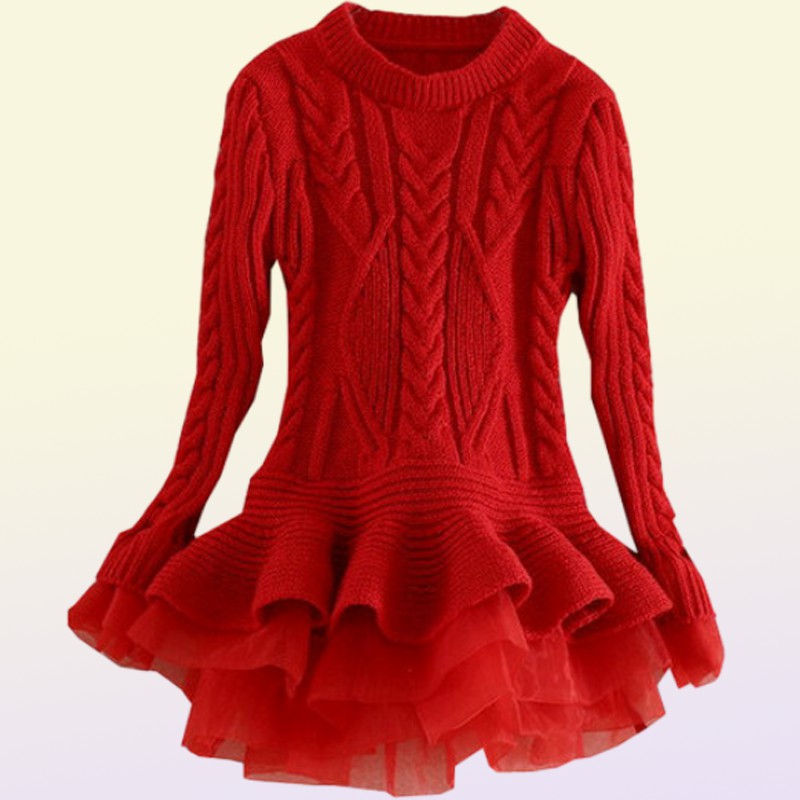 Retail 13 kleuren kinderkleding meisjes organza gebreide trui prinses jurk herfst winter luxe kerstfeest boutique 3139045