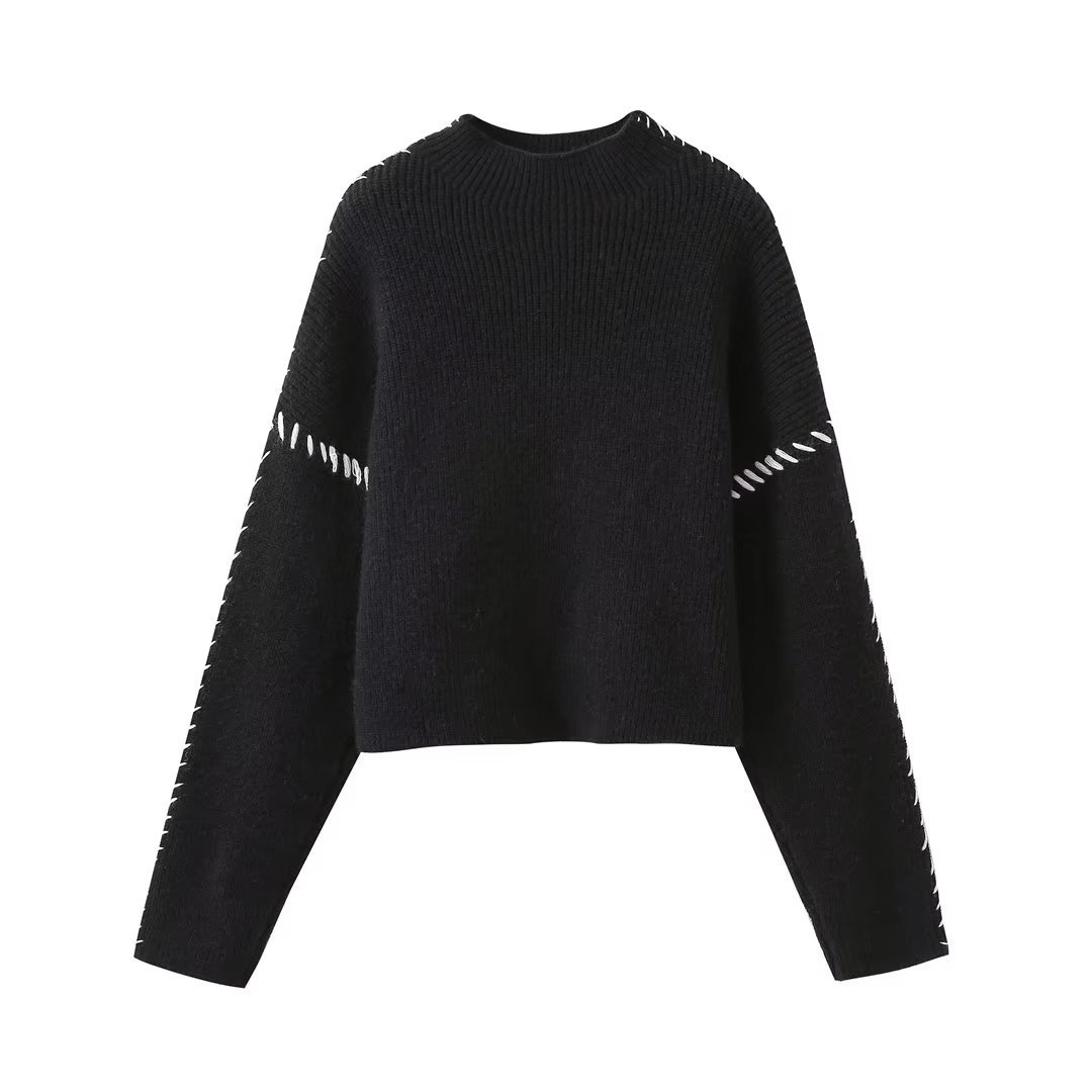 Moda maglione lavorato a maglia pullover le donne Casual O collo manica lunga finiture Crop Top 2023 autunno inverno femminile maglione streetwear