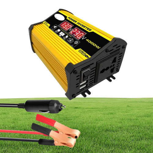 Car Jump Starterpower Inverter 4000W Adaptateur solaire Power Adaptateur Double LED USB Affichage 12V à 220V110V Transformateur de tension Modi5797897