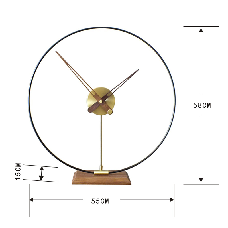Diameter 50CM living room Nordic modern simple Spanish noiseless brass clock Black walnut solid wood decorative clock