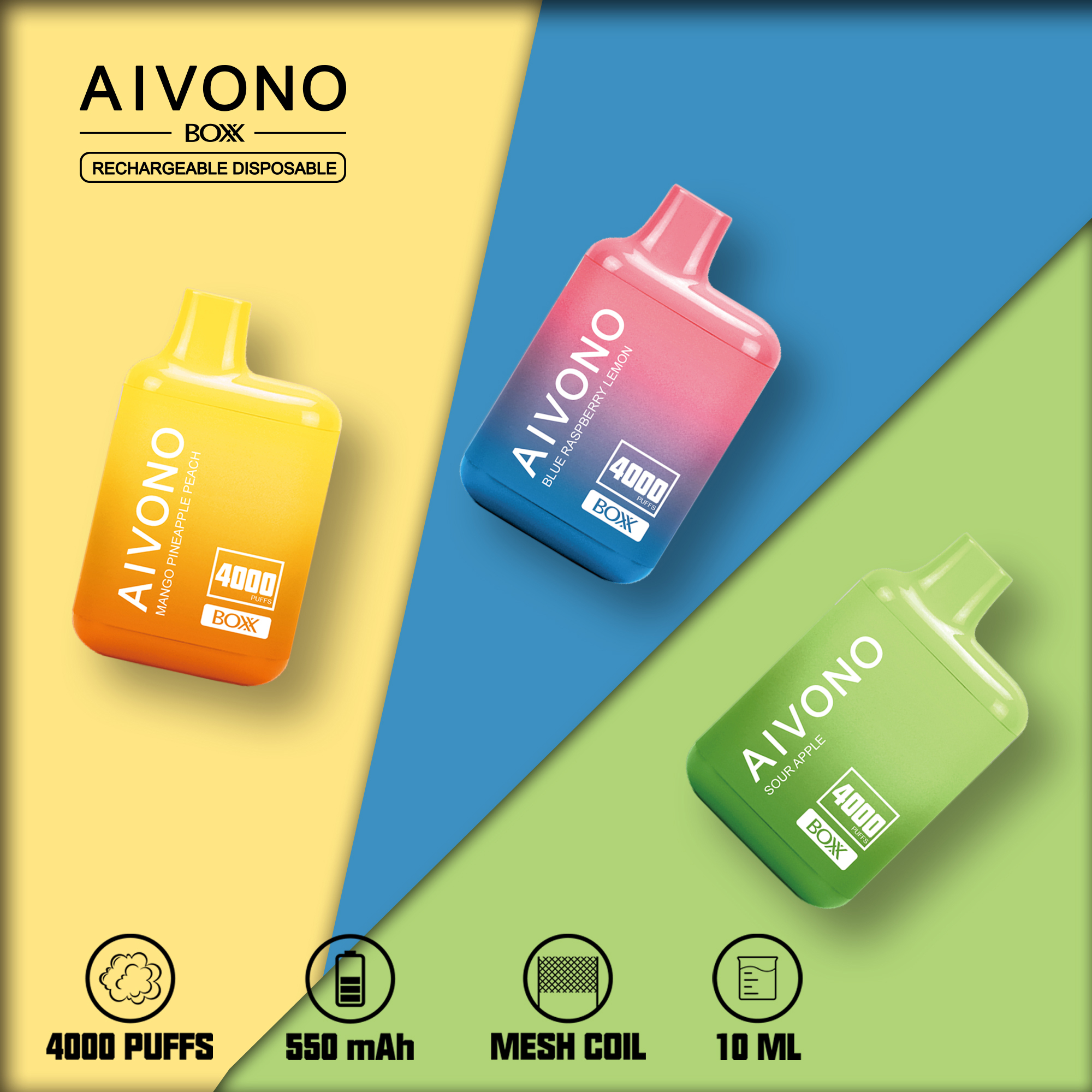 Vente à chaud original Aivono Aim Boxx 4000 Puffs Vape 10ml Pod jetable Pod E cigarette 10 ml 20 FLAVORS VAPORZING BAR