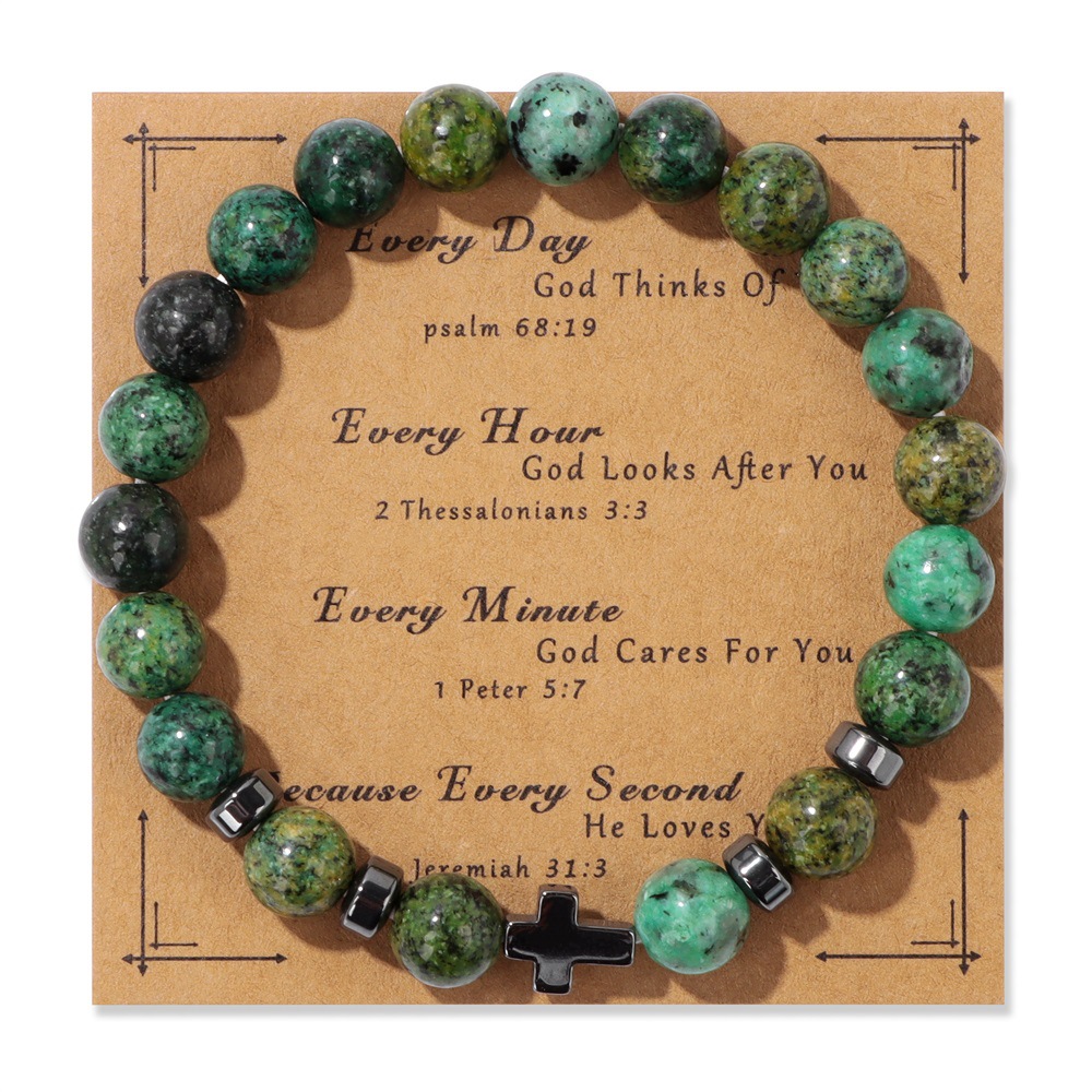 Perle di occhio di tigre in pietra naturale Bracciale con croce in ematite Scheda messaggio Gioielli in carta kraft Perline di equilibrio Bracciale Reiki Buddha con pietra di preghiera Yoga donna