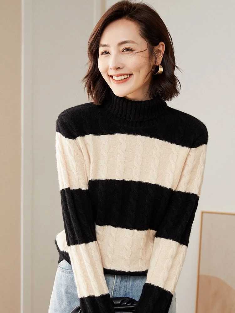 Kadın Sweaters Sonbahar Kış Kadınları Bıkık Çizgili Külot Sweater Merino Yün Twist Çiçek Kaşmir Triko Kuyruklu Kadın Giyim Moda
