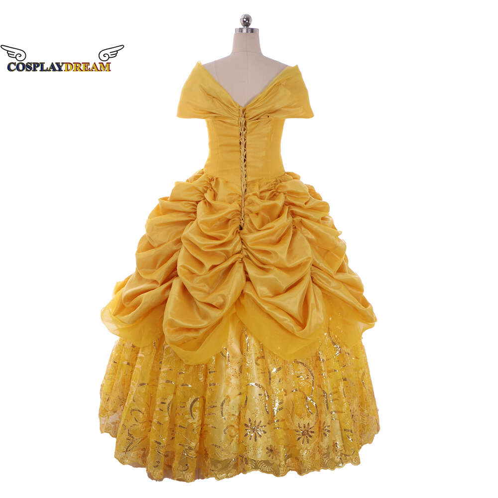 Cosplay cosplay prinsessan gyllene klänning gul bollklänning klänning skräddarsydd belle klänning för vuxna kvinnor anime skönhet cosplay gul klänning plus sizecosplay