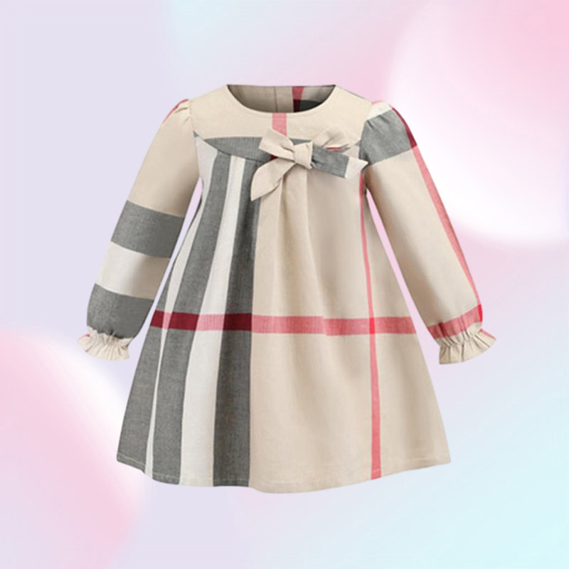 Robe d'été en coton pour petites filles, vêtements de styliste, sans manches, avec grand nœud à carreaux, 7252490