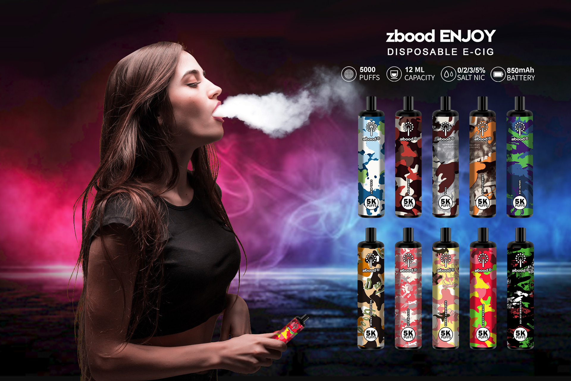 Zbood 5000パフ5000パフ5％容量12 mlバッテリー850mah抵抗1.2メッシュコイルCrazvapes