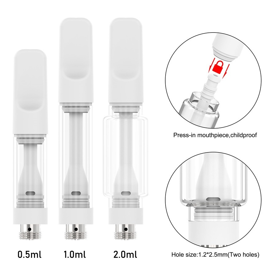 VS UK CA POPULAIRE Groothandel 0.5Gram 1Gram 2Gram Witte Vaporizer Pen Atomizer Cartridges Volledige glazen vapers Pods vervangende kar met roestvrijstalen materiaaltank