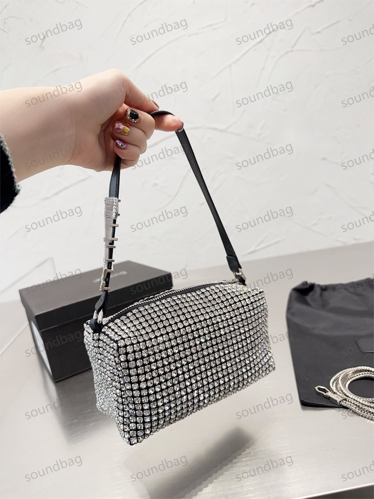 Multiverse of Style : 다이아몬드 스터드 클러치 디자이너 가방 Alexander Hobo Evening Bags 고급 숄더 가방 품질 고속 파티 나이트 클럽 글리터 벨벳