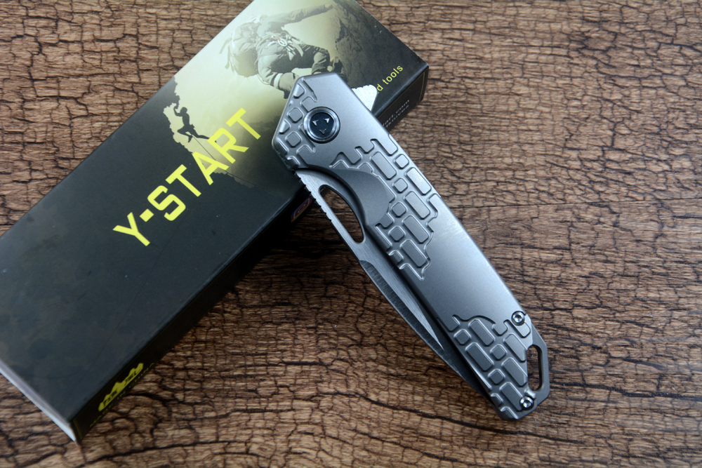 Y-START Outdoor EDC Gift Folding Knife Pocket S35VN Blade Ceramic Ball Bearing Washer Gray TC4 Titanium Handle LK2001