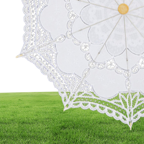 Solid Color Party Lace Parapel Parasols Zon katoen borduurwerk bruids bruiloft paraplu's witte kleuren beschikbaar Dh87681994347