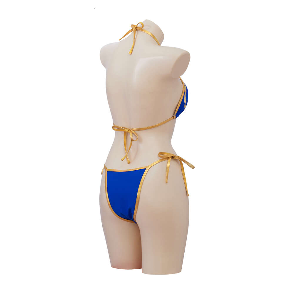 Jeu Chun Li Cosplay bleu Bikini costume Street Fighter japonais combattant Chunli Sexy maillot de bain vêtements de plage ensemble de fête d'Halloween