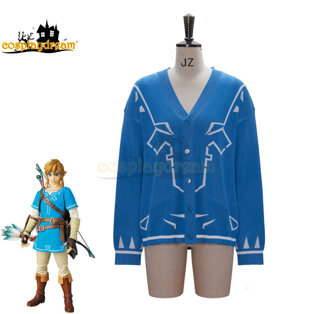 Game Breath of the Wild Link Cosplay Costume Knitted Cardigan Sweater Jacket Clothes Crop Top Outfit for Men AdultCosplayCosplay