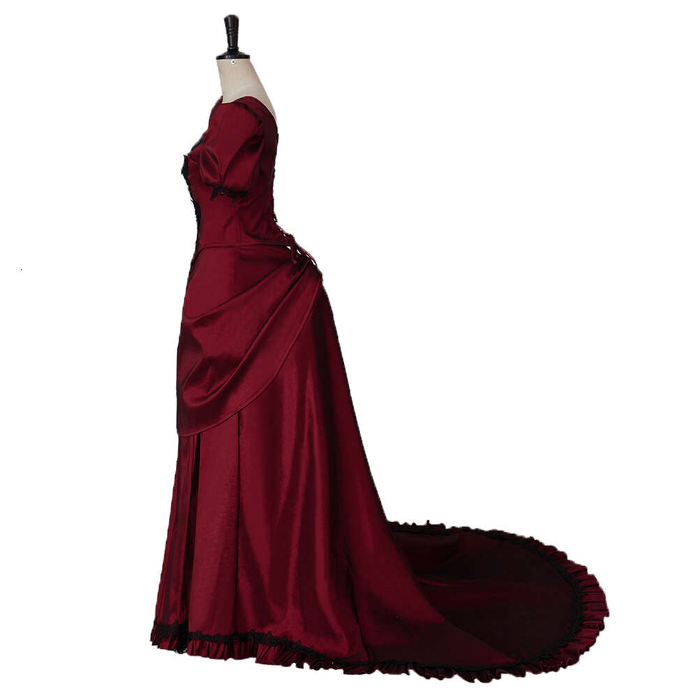 Cosplay cosplay viktoriansk röd rörelse kulklänning vintage aftonklänning gotisk röd fyrkant krage boll klänning södra belle klänning halloween klädkosplay