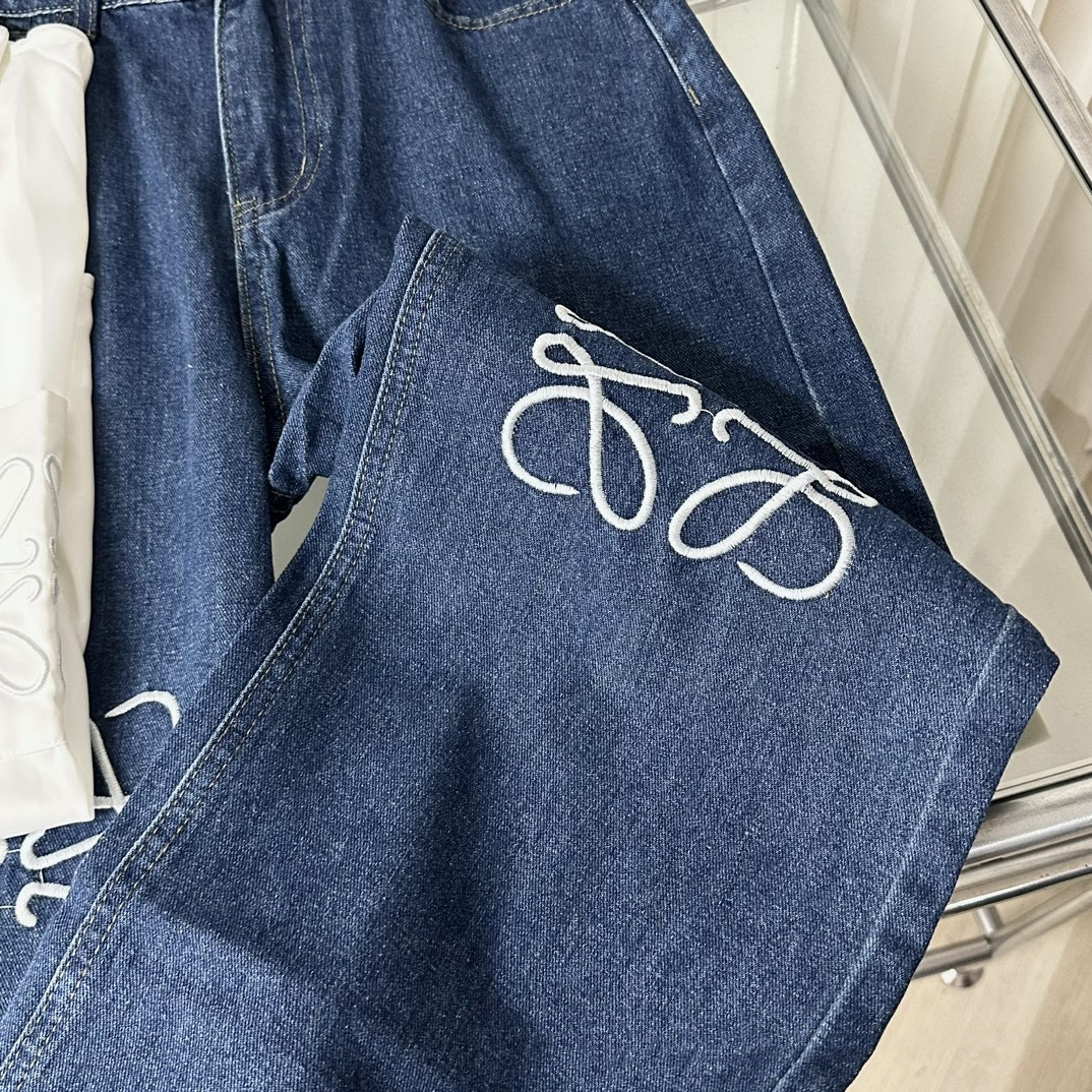 Jean femme automne nouveau créateur de luxe bleu profond genou brodé Logo jean jambe droite pantalon