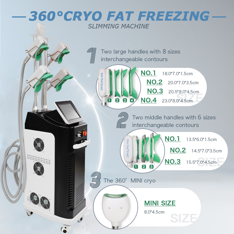 Cryolipolyse verticale, gel des graisses, élimination de la cellulite sous vide, machine de cryothérapie mince 360 pour le contour du corps, 5 poignées