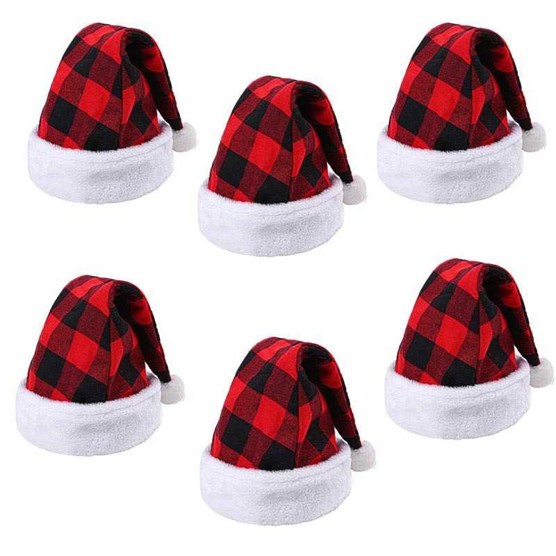 Factory Outlet 2023 Christmas decorations black and red plaid pommel balls Santa Claus hats decorative items Christmas hats