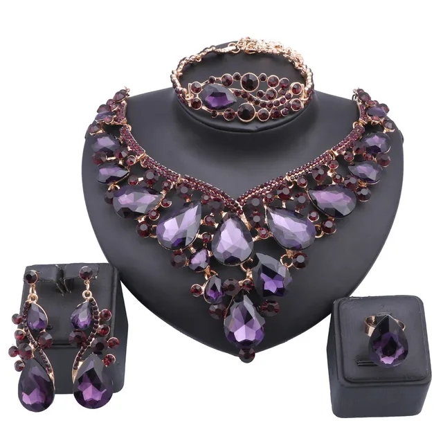 Ensemble de bijoux de mariée pour femmes, collier, boucles d'oreilles, Bracelet, bague, accessoires de fête de demoiselle d'honneur, décoration en cristal