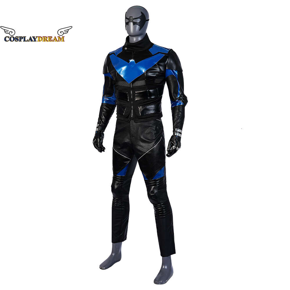 Gotham Cos Knights Nightwing Cosplay Costume Jacket Pants Gloves Mask Outfits Halloween Carnival Party Suit Disguise Man AdultCosplayCosplay