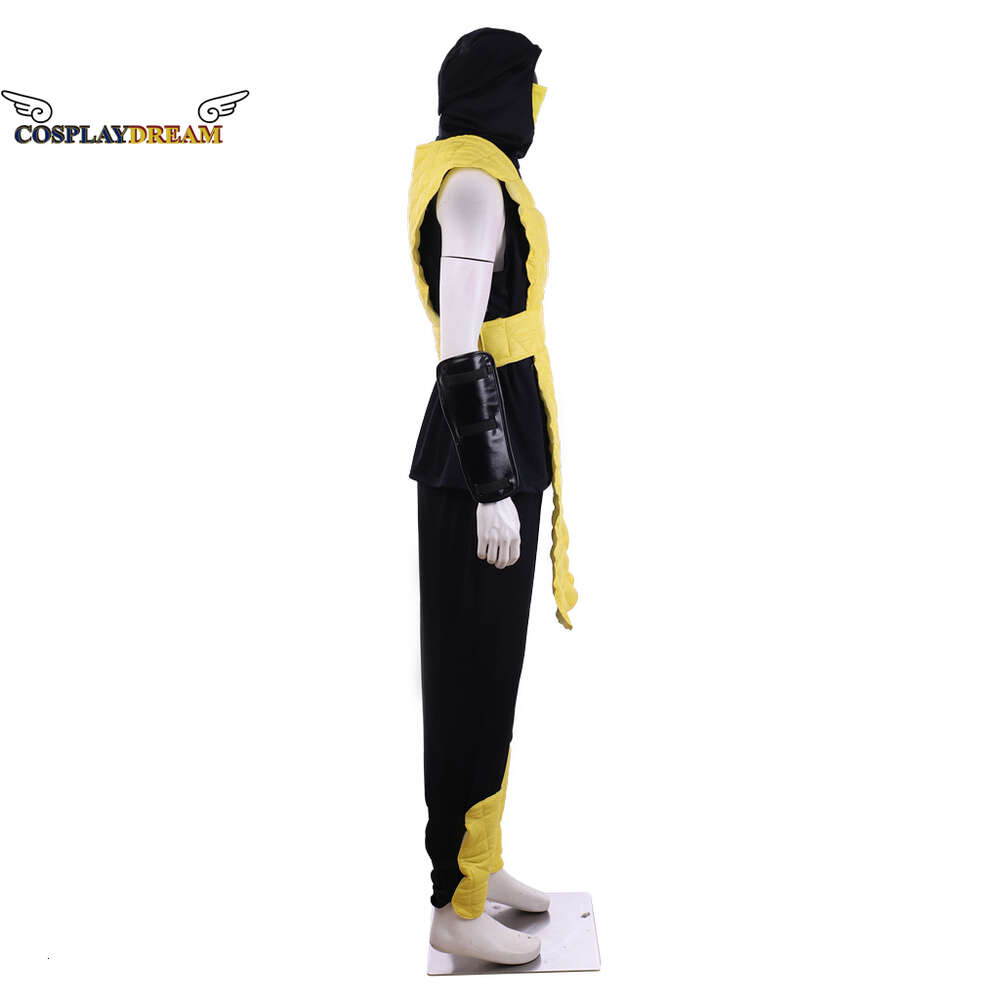 Jogo mortal kombat escorpião trajes cosplay amarelo batalha combate roupa terno completo halloween carnaval cosplay