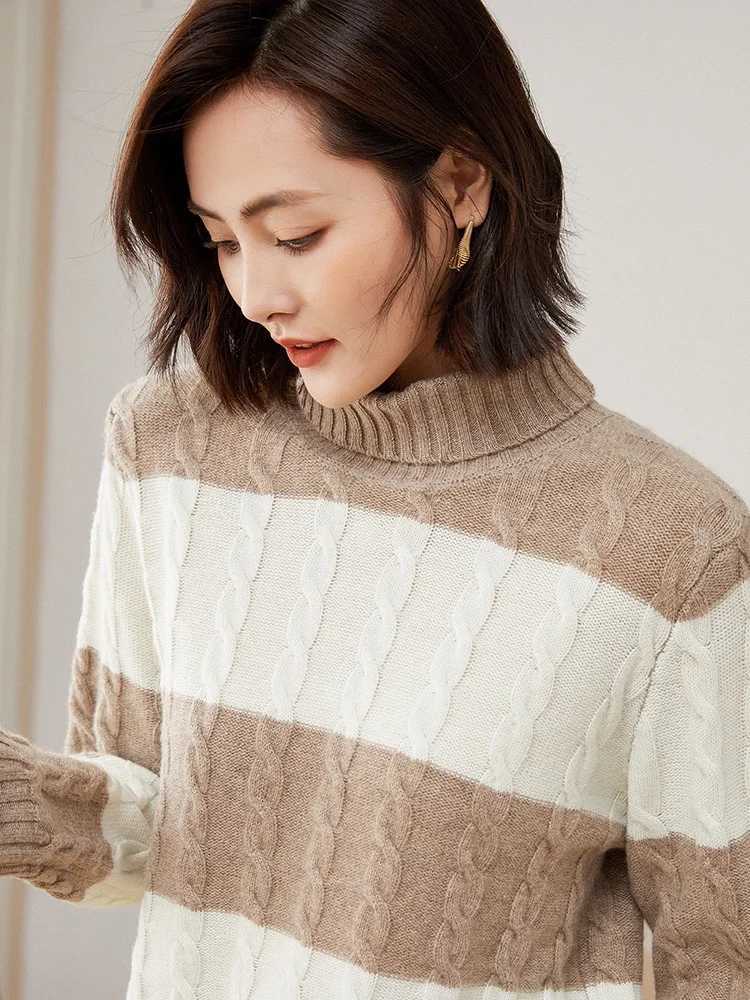 Kadın Sweaters Sonbahar Kış Kadınları Bıkık Çizgili Külot Sweater Merino Yün Twist Çiçek Kaşmir Triko Kuyruklu Kadın Giyim Moda