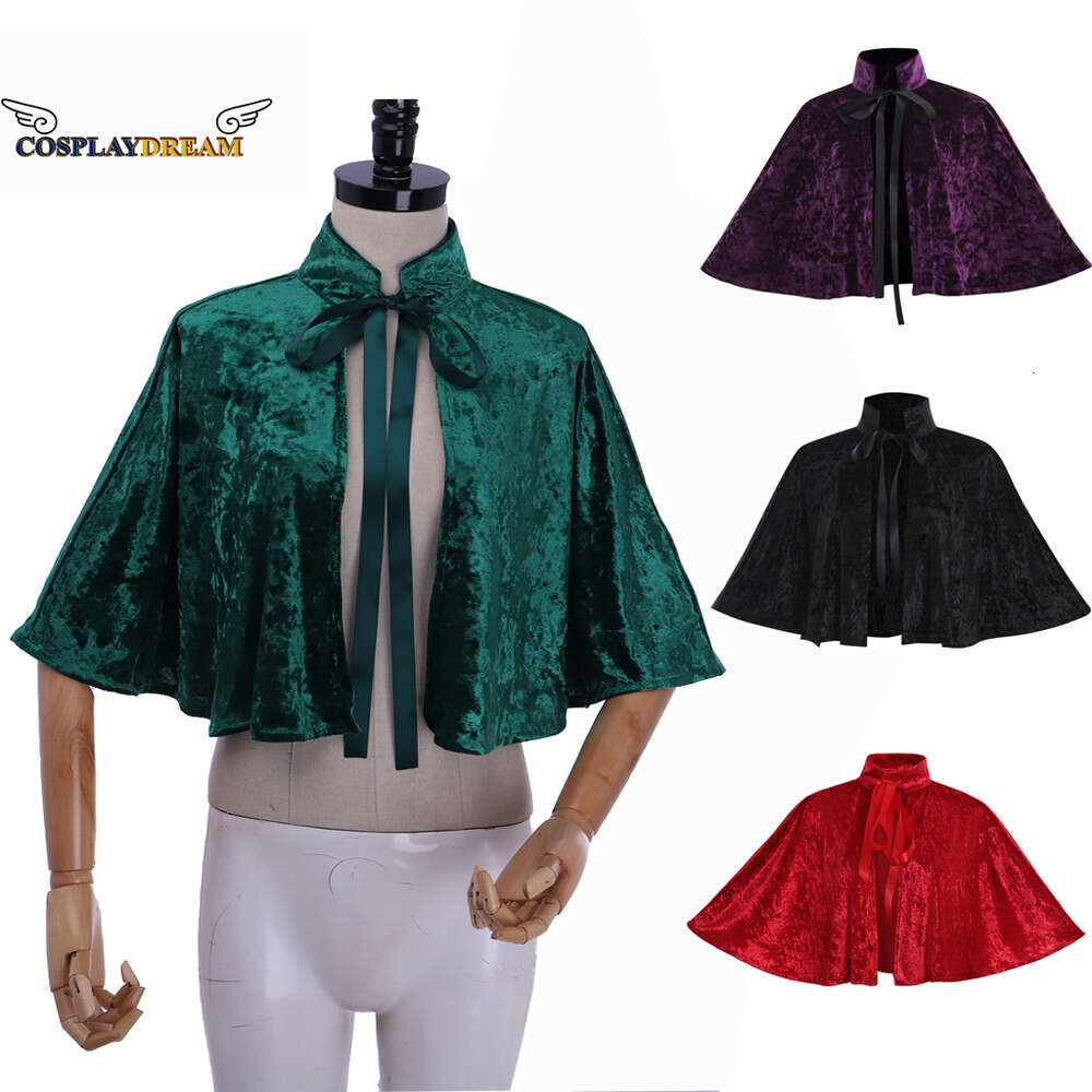 CosplayMedieval Cosplayアクセサリーユニセックス大人の子供Veet短い長さCloak Cape Shawl Black Green Red Red Purple Victorian AccessoriecosPlayCosplay