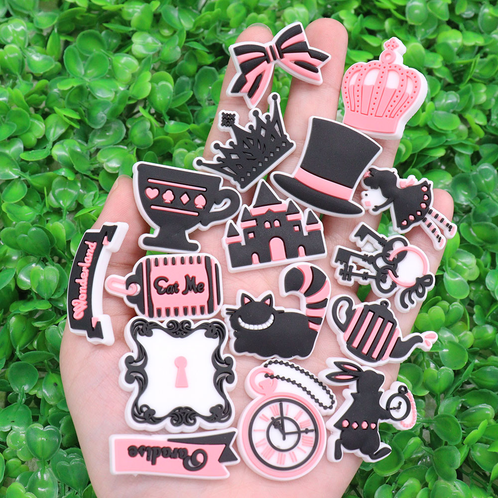 Wholesale PVC Crown Clock Hat Bow Girl Cup Cat Garden Shoe Buckle Decorations Charms Button Clog Backpack Hole Slipper Kids Party Xmas Gifts