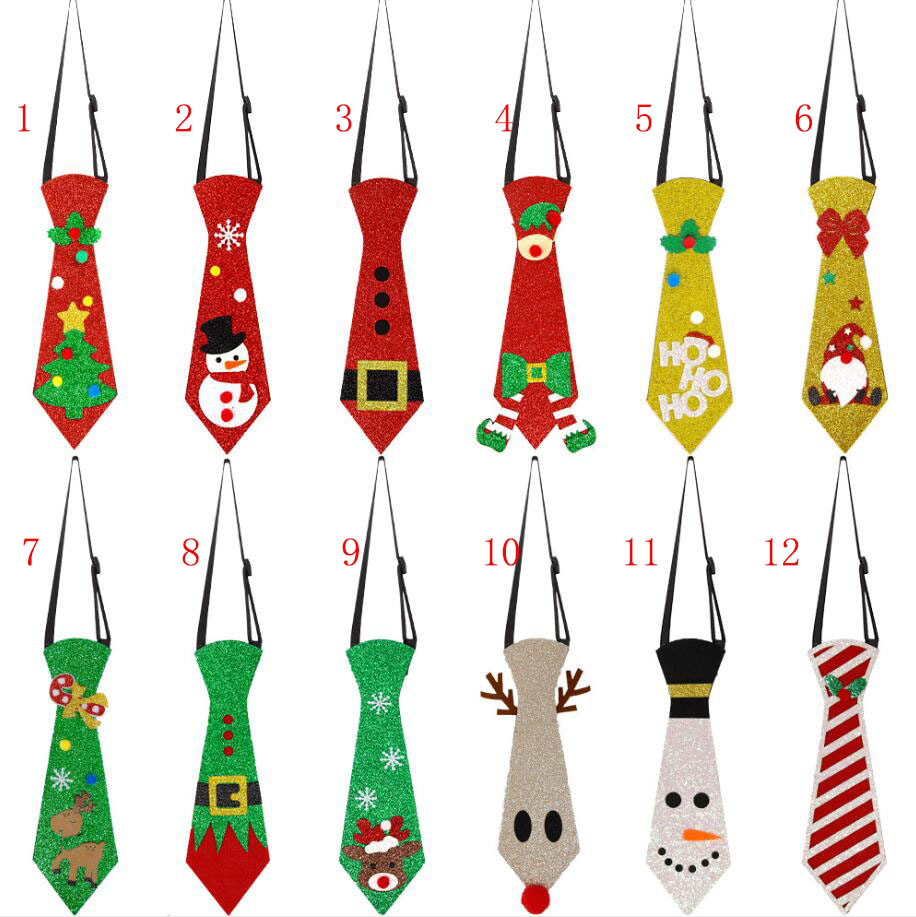 New Year Christmas Ties Santa Claus Snowman Elk Tie Xmas Tree Felt Tie Merry Christmas Gifts For Kids Costume Accessories