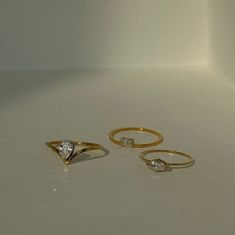 Nowy INS modny 18K PVD Gold Stated Stal nierdzewna minimalistyczna urocza geometryczna biała cyrkon Niestandardowy pierścień