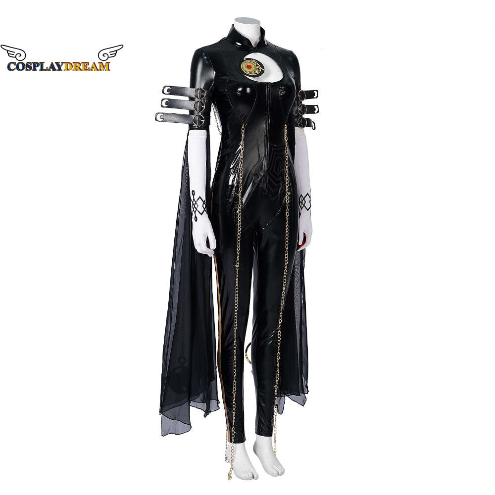 Cosplay cosplay kvinnors bajonetta cosplay kostym svart läder bayonetta bodysuit halloween kostym med handskar pannband anpassad sizecosplay