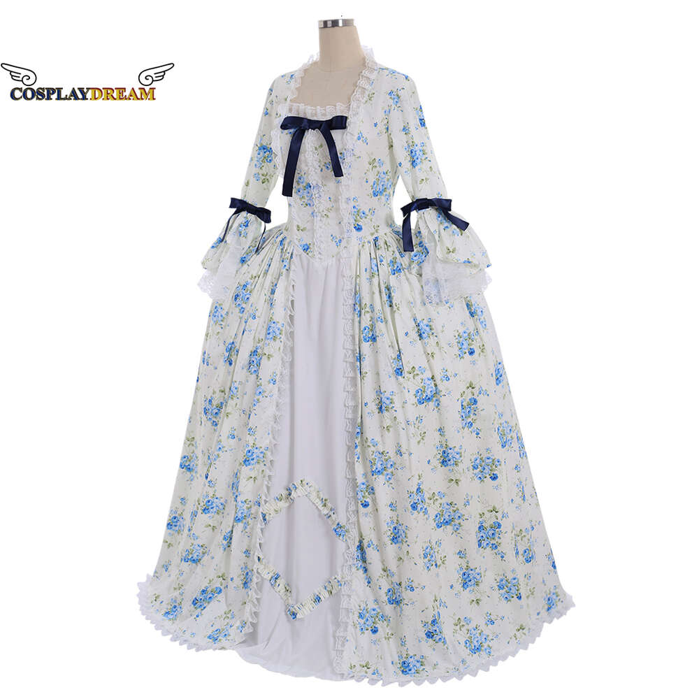 Cosplay Cosplay Renaissance Rococo Floral Dress Marie Antoinette Barock Ball Gown Medieval Princess Noble Woman Costume för Halloween CarnivalCosplayCosplay