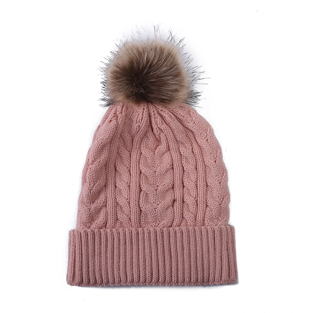 Bobble lavorato a maglia con logo personalizzato all'ingrosso le donne, cappello a cuffia con pon pon in pelliccia sintetica con pompon DF299