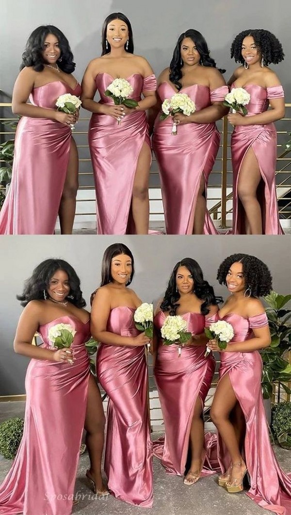 Pink African Bridesmaid Dresses For Weddding Sexy Elegant Plus Size Maid Of Honor Dress Women Formal Long Prom Party Gowns With Train Sisters Group Vestidos CL2782