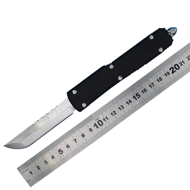 Oferta especial, cuchillo táctico automático de 8,86 pulgadas, hoja satinada D2, mango de aleación Zn-al, cuchillos de supervivencia para acampar al aire libre con bolsa de nailon