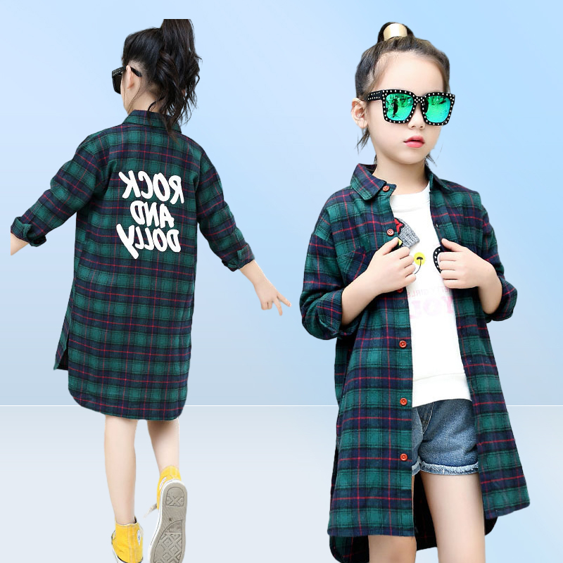 Mode automne longue Section chemisier pour filles vert jaune rouge Plaid coton chemises décontracté adolescent école hauts et chemisiers LJ2008282969074