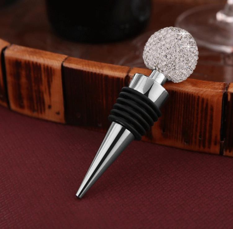 Rhinestone Bottle Stopper rostfritt stål Small Round Ball Crystal Diamond Wine Stoppers Wedding Party Gifts for Bar Tools SN5294