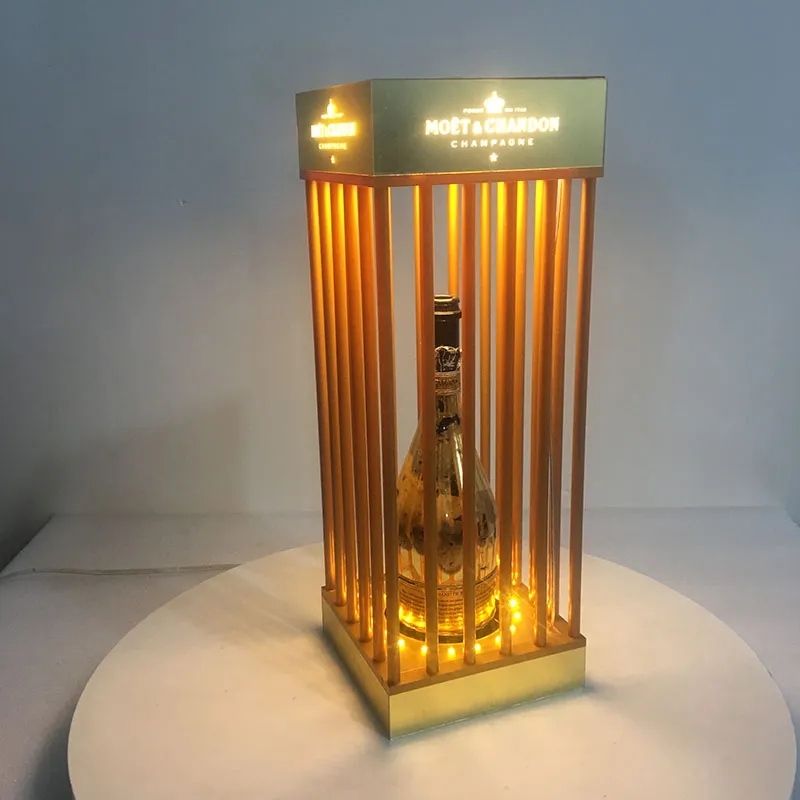 Caixa de travamento de garrafa de champanhe Moet Chandon com iluminação LED personalizada Apresentador Serviço VIP Crown Glorifier Display Case Sinal de néon LED Caixa de transporte