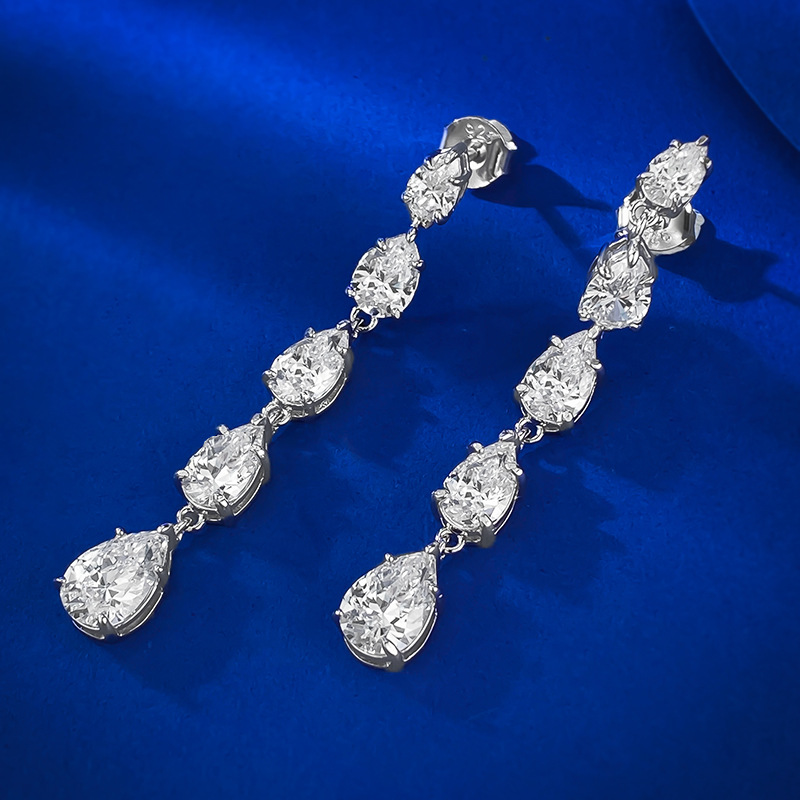 Classis Lady Moissanite Diamond Dangle Earring 100% Real 925 스털링 실버 보석 약혼 웨딩 드롭 이어링