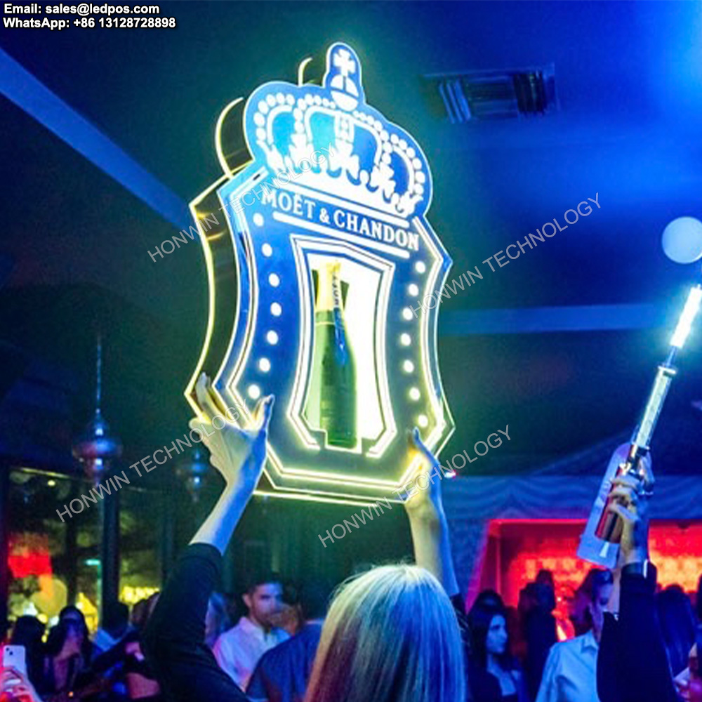 Discothèque LED Lumineux Moet Chandon Bouteille de Champagne Présentateur Couronne Roi Glorifier Affichage VIP Service Enseigne Au Néon pour Party bar lounge pub