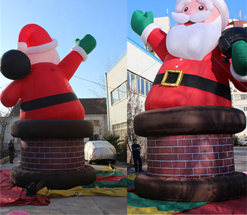 33FT Natal Gigante Inflável Papai Noel Na Chaminé Explodir Oxford Decoração de Natal Ao Ar Livre Desenhos Animados de Natal