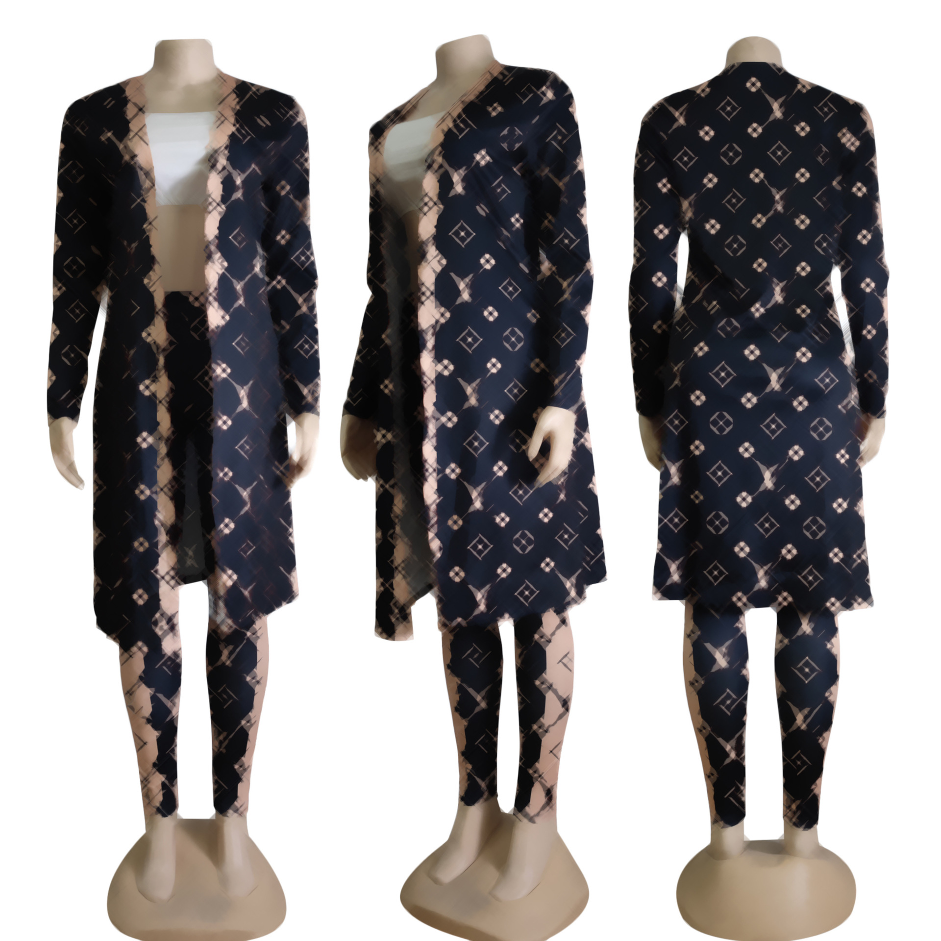 مصمم فاخر جديد الخريف والشتاء على طراز الشتاء الفستان المطبوع للنساء + سراويل من قطعتين مجموعة J2920