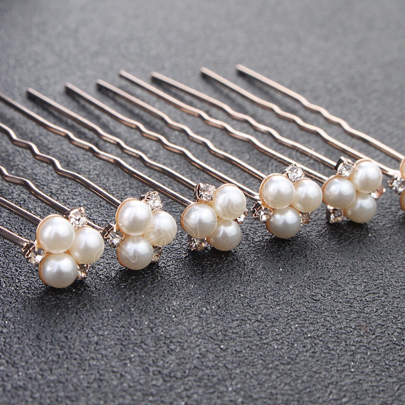 Ensemble d'épingles à cheveux en forme de U pour femmes, 6 pièces, pince à cheveux Simple en perles, diadèmes en cristal pour filles, ornement de cheveux de mariage, bijoux de cheveux de mariée