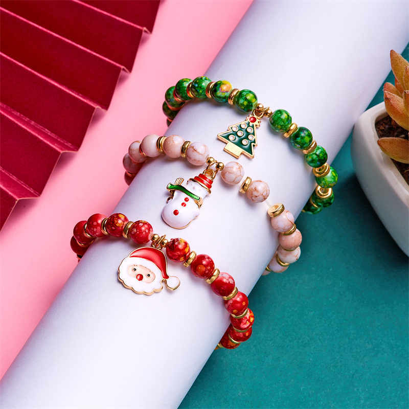 Beaded Set Christmas Hand Strap Combination Chain Bracelet Jewelry Pendant Cartoon Santa Claus Tree Snowflake Pattern Merry Xmas Bell Festive Gift Party Supplies