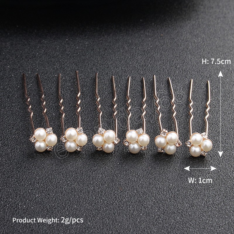 Ensemble d'épingles à cheveux en forme de U pour femmes, 6 pièces, pince à cheveux Simple en perles, diadèmes en cristal pour filles, ornement de cheveux de mariage, bijoux de cheveux de mariée