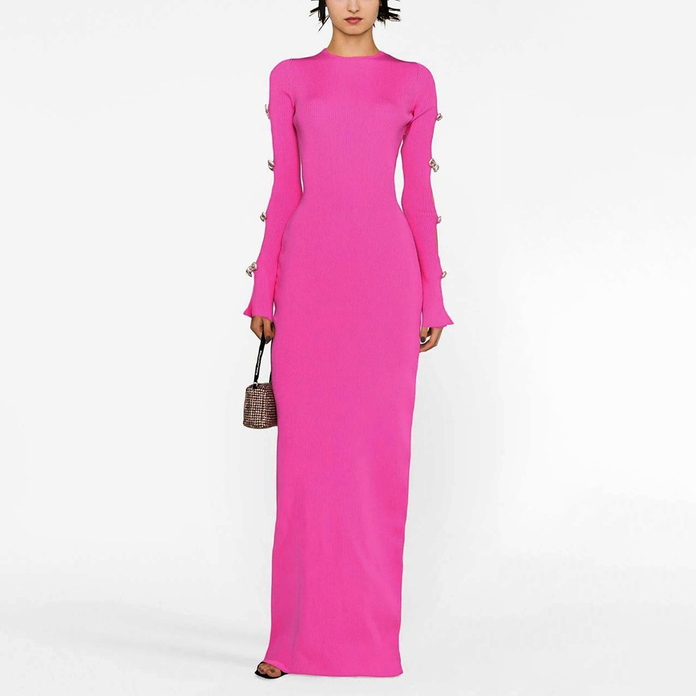 318 2023 подиумное платье, весенне-осеннее платье, брендовое одинаковое стильное красное женское платье в стиле ампир с круглым вырезом и длинными рукавами, модное модное платье