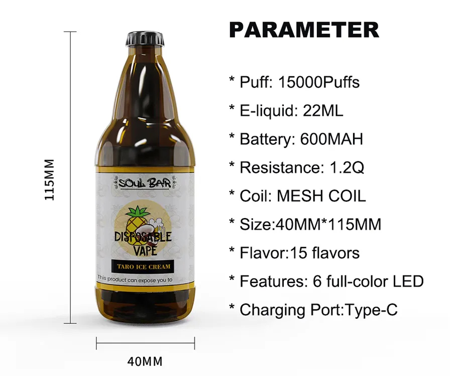 Originele wegwerp vape-pen 15k trekjes SFOG Soul bar 15000 trekjes e-sigaret voorgevulde 22 ml pod 15 smaken vape bladerdeeg 15k 6 RGB-lampen oplaadbare grote vaper-pen