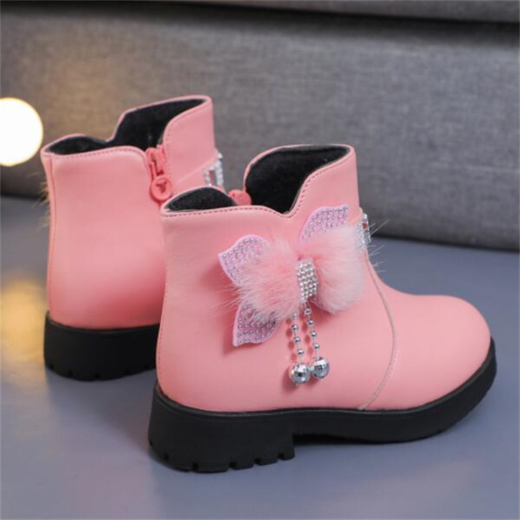 Autumn Winter Kids Shoes Cute Bow Children Martin Boots Leather Side Zipper Toddler Baby Ankle Boot Fashion Boys Girls Snow Boots